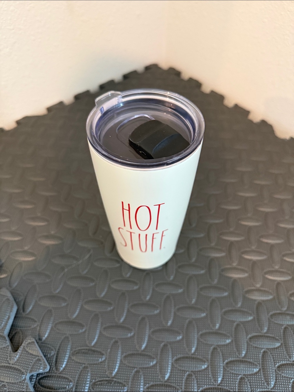 Rae Dunn White Tumbler with Red "HOT STUFF" Text